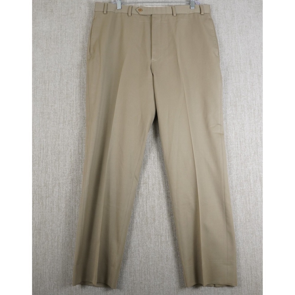 Brooks Brothers 346 Mens Khaki Tan 100% Wool Pleated Dress Pants 36x32 (36x30)